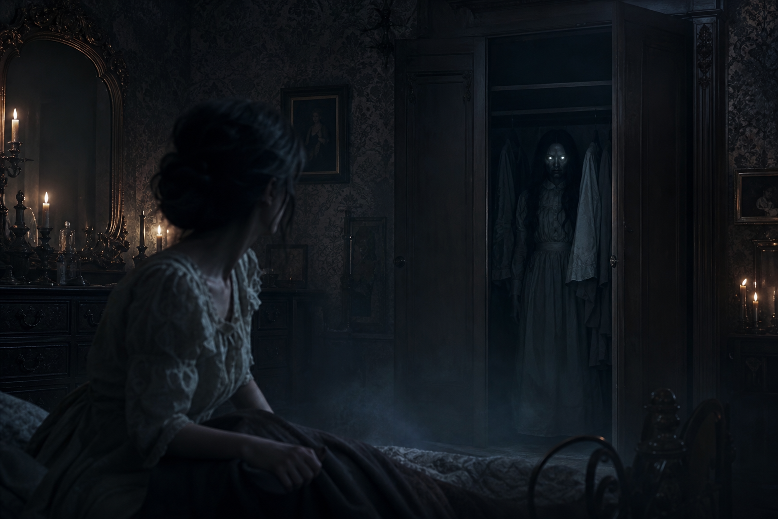The Woman in the Closet: A Terrifying Encounter with a Glowing-Eyed Entity