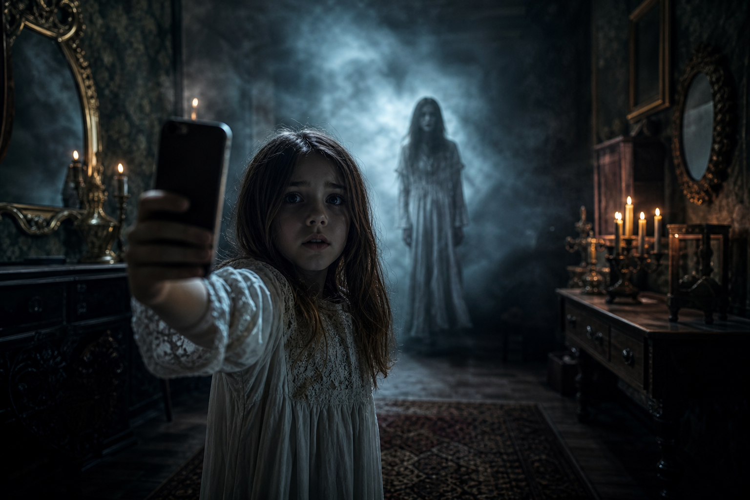 Ghostly Figure Caught in Child’s Selfie: A Message from the Beyond?