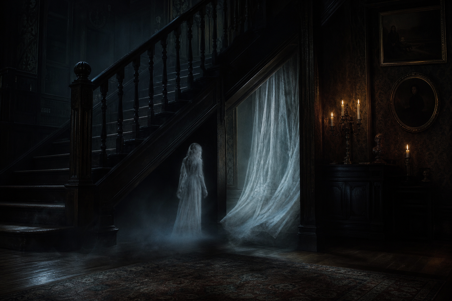 Ghostly Activity Under the Stairs: Motion Light and Moving Curtains Reported